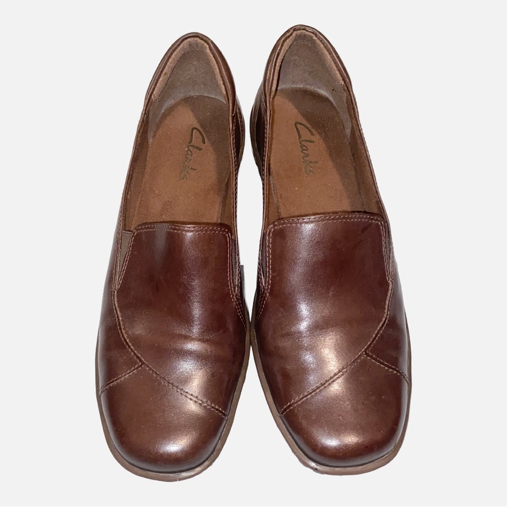Clark’s Slip-On Academia Y2K Leather Brown Office Dress Loafer 2” Shoe Women’s 8